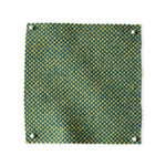 Pinned swatch of woven fabric in green and teal.