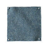 Pinned swatch of woven fabric in blue. 