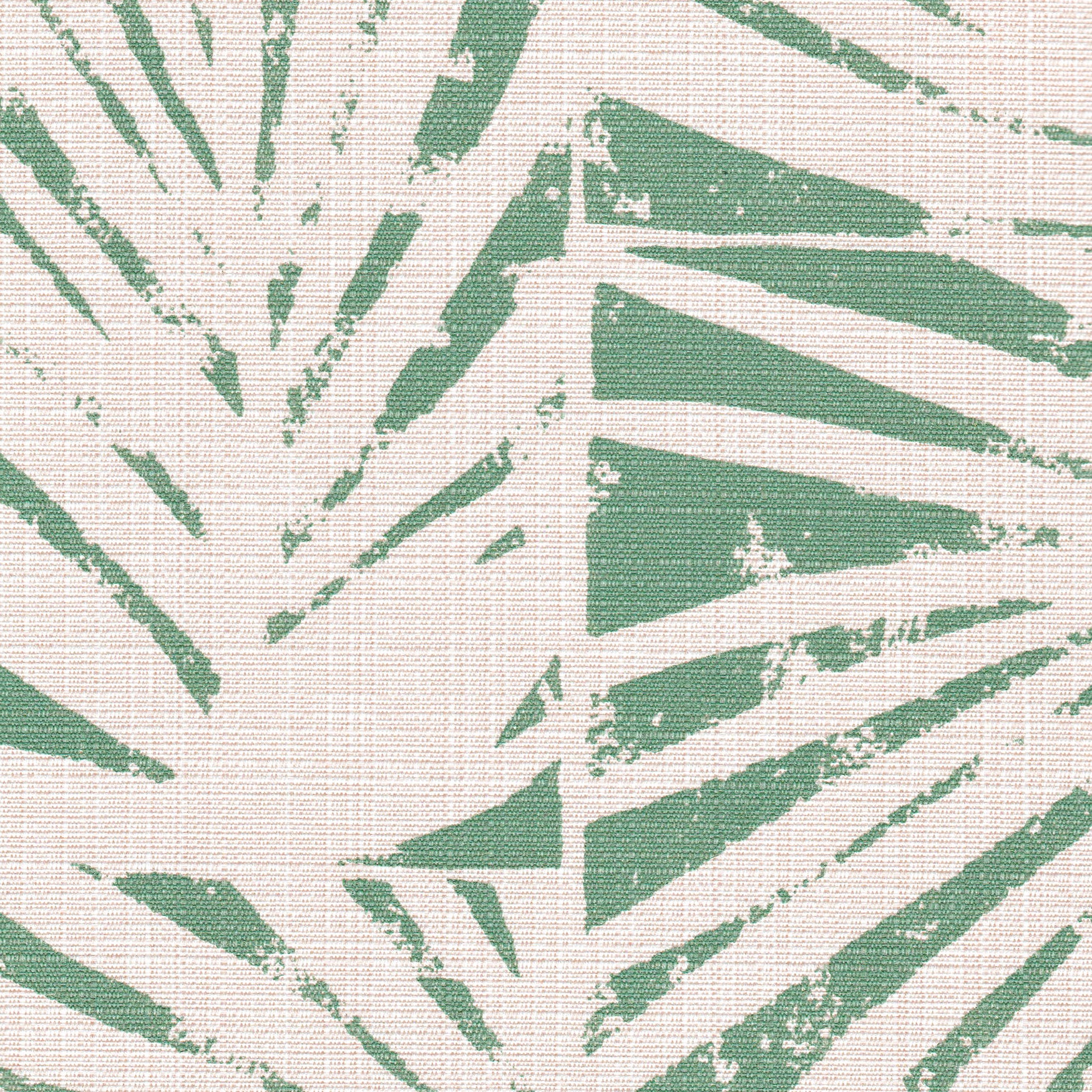 Detail of fabric in a botanical grid print in turquoise on a white field.