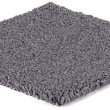 A square gray loop carpet sample with a thick, textured pile, shown at an angle on a white background.