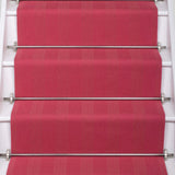 Striped flatweave runner in pink on white staircase