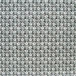 Detail of fabric in a floral grid print in white on a dark brown field.