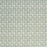 Detail of fabric in a floral grid print in white and sage on a light green field.