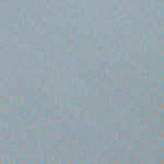 Detail of a wallpaper panel in an undulating stripe pattern in yellow and coral on a light blue field.