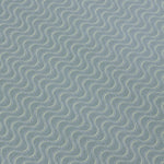 Detail of a wallpaper panel in an undulating stripe pattern in light green and blue on a turquoise field.