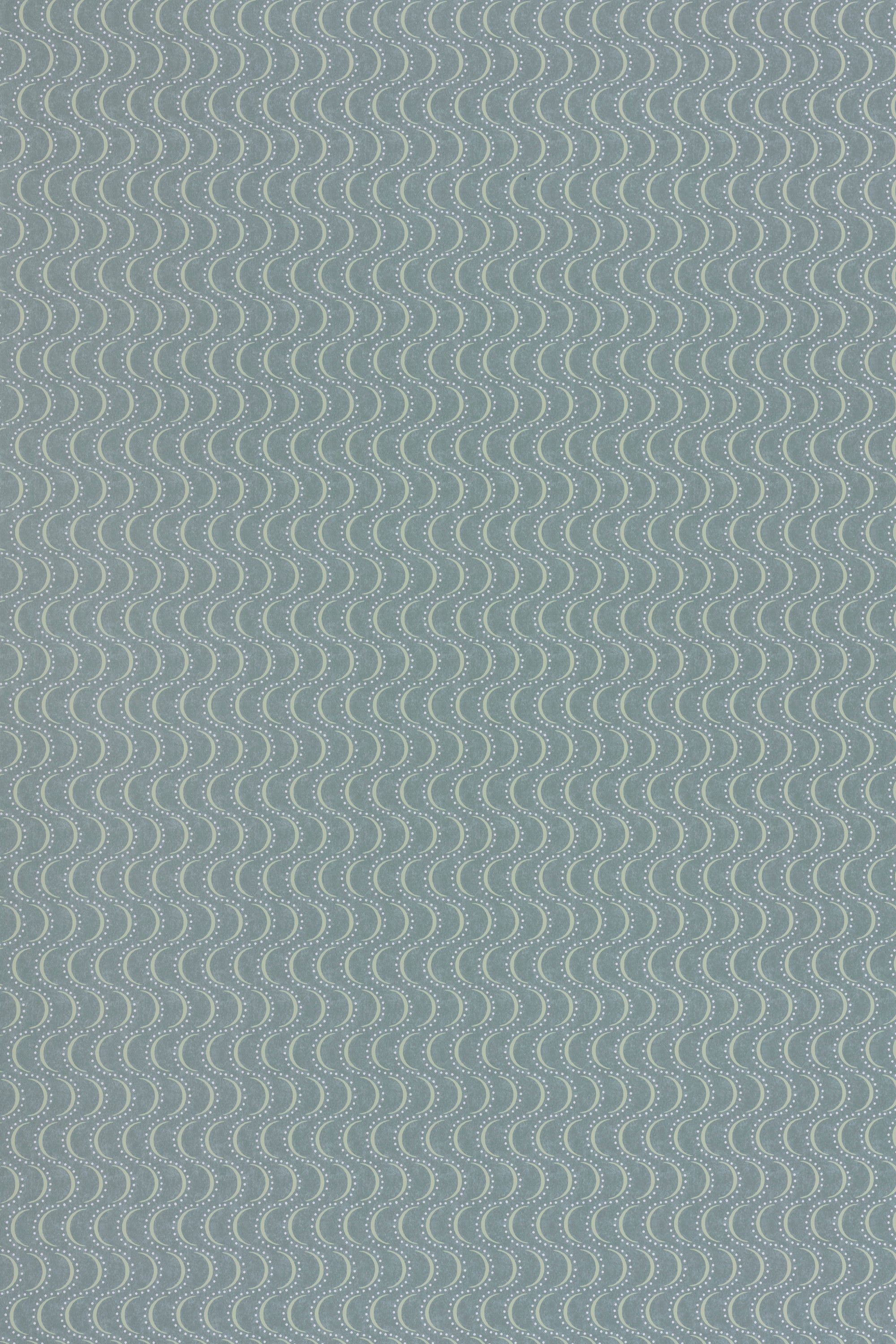 Wallpaper panel in an undulating stripe pattern in light green and blue on a turquoise field.