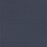Wallpaper panel in an undulating stripe pattern in white and mustard on a dark navy field.