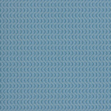 Wallpaper panel in an undulating stripe pattern in yellow and navy on a blue field.