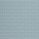 Wallpaper panel in a linear geometric print in shades of turquoise, blue and yellow on a light blue field.