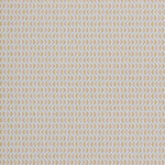 Wallpaper panel in a linear geometric print in shades of purple, blue and yellow on a light blue field.