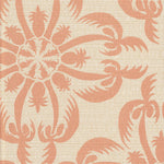Detail of fabric in a playful botanical print in pink on a cream field.
