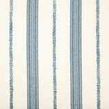 Detail of fabric in a small-scale botanical stripe print in navy on a cream field.