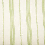 Detail of wallpaper in a small-scale botanical stripe print in light green on a white field.