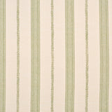 Detail of fabric in a small-scale botanical stripe print in green on a cream field.