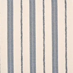 Detail of fabric in a small-scale botanical stripe print in navy on a cream field.