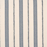 Detail of fabric in a small-scale botanical stripe print in navy on a cream field.