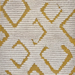 Handknotted rug sample in a Moroccan motif with ivory cut pile and yellow ground.
