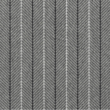 Broadloom carpet in a grey herringbone stripe with black and white pinstripes. 