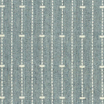 Broadloom carpet in ticking stripe in cream on chambray blue. 