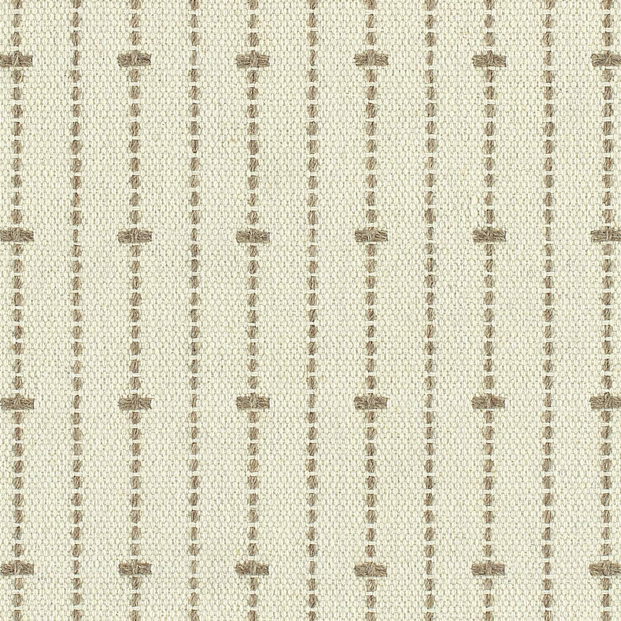 Broadloom carpet in ticking stripe in tan on cream.