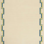 Beige rug with blue and green geometric border