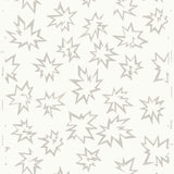 Detail of wallpaper in a playful cartoon "Pow" print in gray on a cream field.