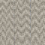 Broadloom carpet in a herringbone in grey with a light blue accent stripe. 
