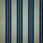 Striped fabric with blue and black vertical stripes on a neutral background