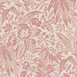 Wallpaper in pink floral and leaf pattern on a cream background