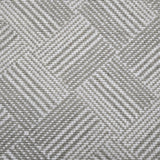 Broadloom rug sample in a diamond pattern in stripes of white and toner grey. 