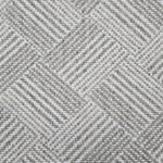 Broadloom rug sample in a diamond pattern in stripes of white and heather grey.