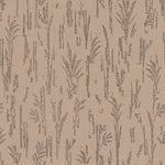 Detail of printed wallpaper with a  black pointillist wheat frond pattern on a soft clay pink background.