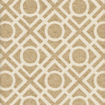 Detail of wallpaper in a geometric lattice print in light brown on a cream field.