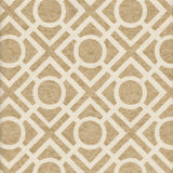Detail of wallpaper in a geometric lattice print in light brown on a cream field.