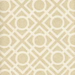 Detail of wallpaper in a geometric lattice print in tan on a cream field.