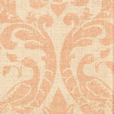 Detail of fabric in a botanical and bird print in pink on a cream field.