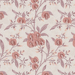 Wallpaper in a floral pattern with pink and purple flowers on a light background