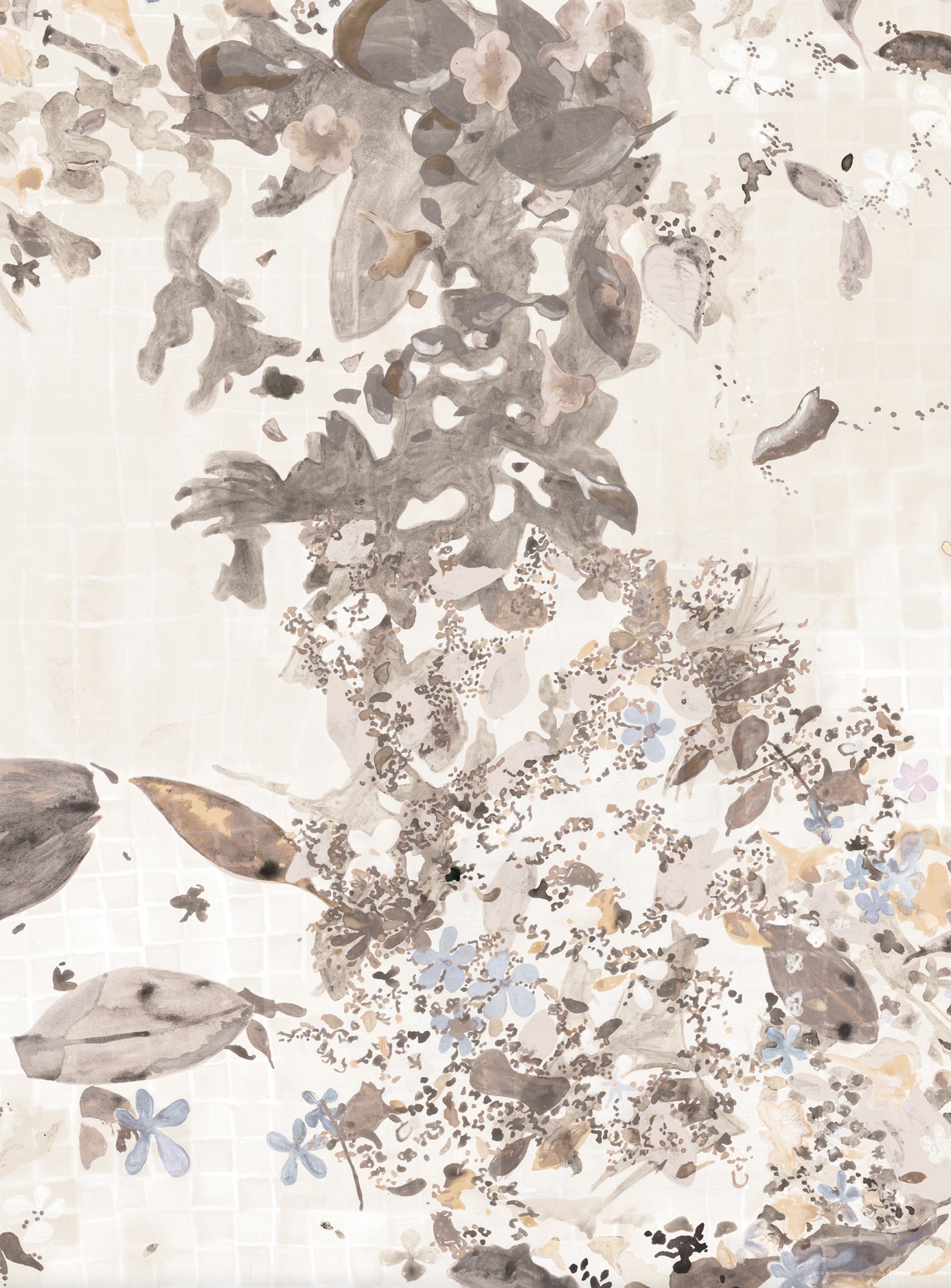 Decorative wallpaper with abstract floral pattern on a light background