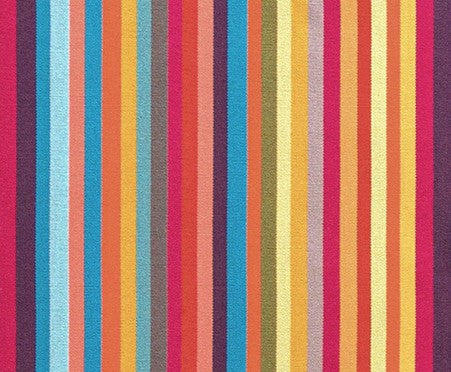 Detail of outdoor fabric in a rainbow stripe print.