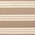 Broadloom carpet in a wide stripe in camel brown and cream with camel brown accent stripes. 