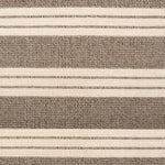 Broadloom carpet in a wide stripe in grey and cream with grey accent stripes. 
