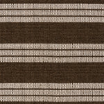 Broadloom carpet in a wide stripe in dark brown and cream with dark brown accent stripes. 
