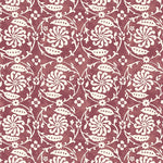 Wallpaper with white floral and leaf design on a wine-red background