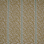 Printed fabric detail in a geometric rhythmic stripe in ochre yellow with a light green accent. 