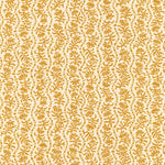 Printed linen in a wavy floral stripe design in yellow on cream.