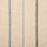 Broadloom carpet in a neutral with widely spaced stripes in shades of blue.