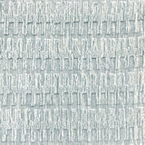 A close-up of a broadloom rug in a vertical ribbed pattern  in a neutral mix of off-white, and aqua blue.