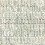 A close-up of a broadloom rug in a vertical ribbed pattern  in a neutral mix of off-white, and sage green. 