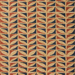 Patterned fabric with geometric design in red, blue, and beige.