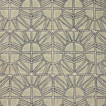Fabric with geometric sun pattern in light blue with navy blue outline